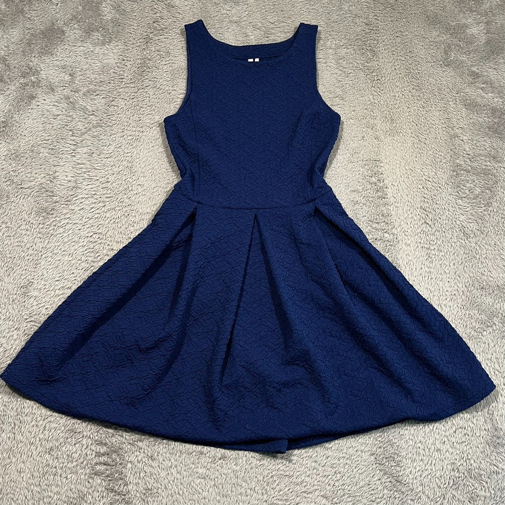Frenchi Fit Flare Dress Sleeveless Blue Textured Women's Small‎
